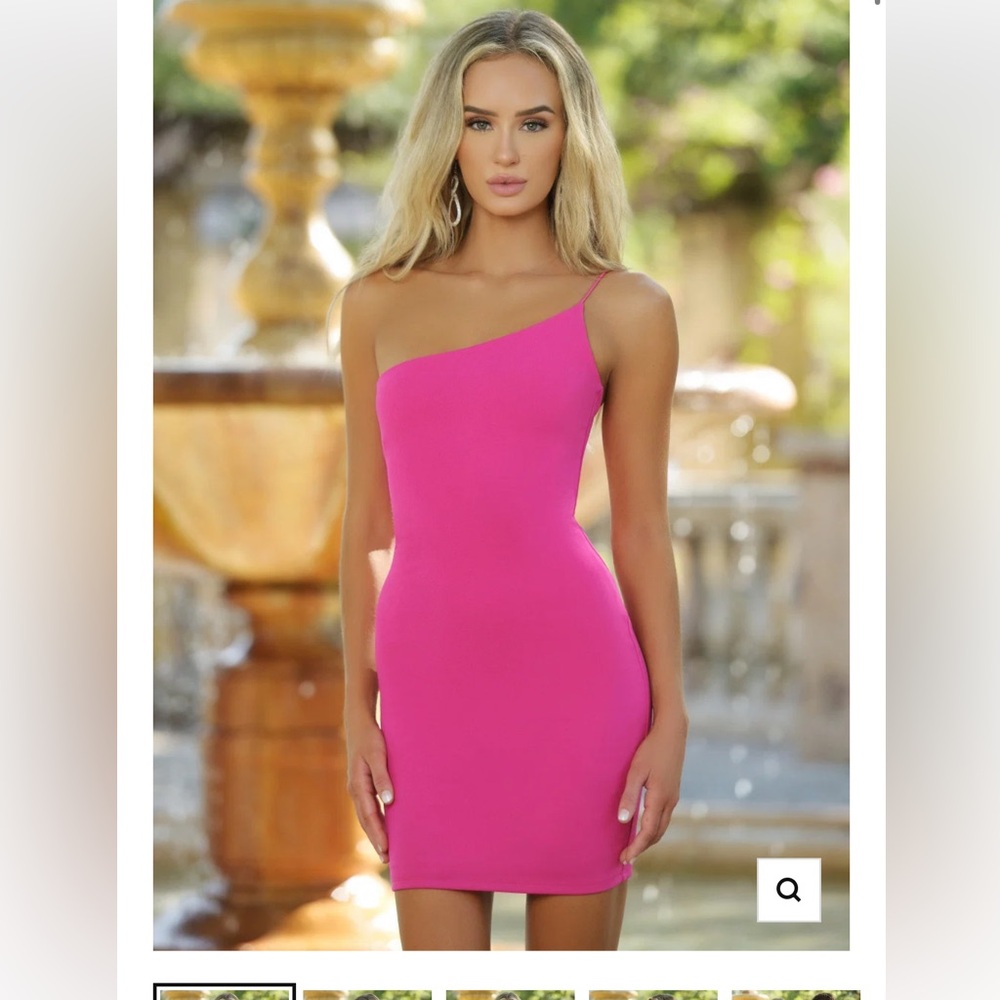 Lady Black Tie One-Shoulder Hot Pink Bodycon Dress